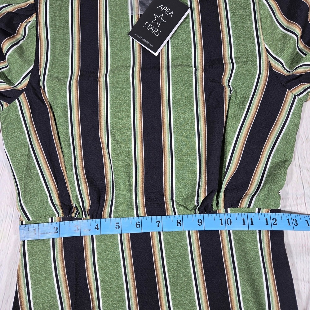 Area Stars Stripe Long Tiered Dress Green Black‎ XS ASDJ23308GS Open Back Maxi - Picture 8 of 9